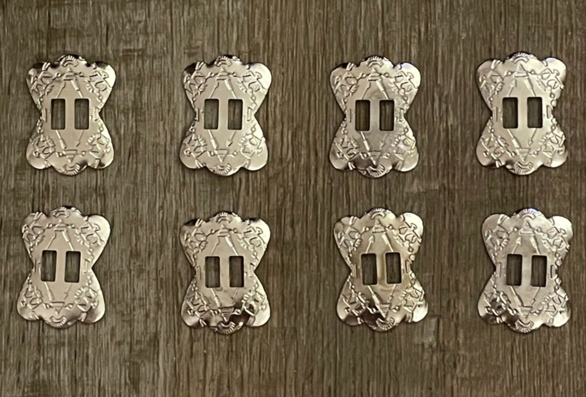 8 WESTERN NATIVE AMERICAN DESIGN CONCHOS-SLOTTED-1.75" X 1.25" NEW