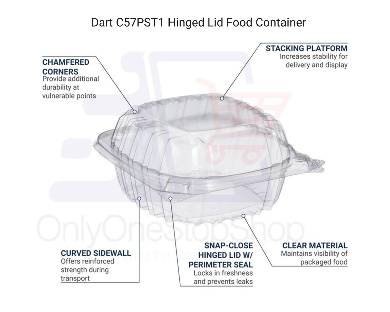 Dart 6" Clear Hinged Plastic Food Take Out To-Go / Clamshell Container 100 Pack