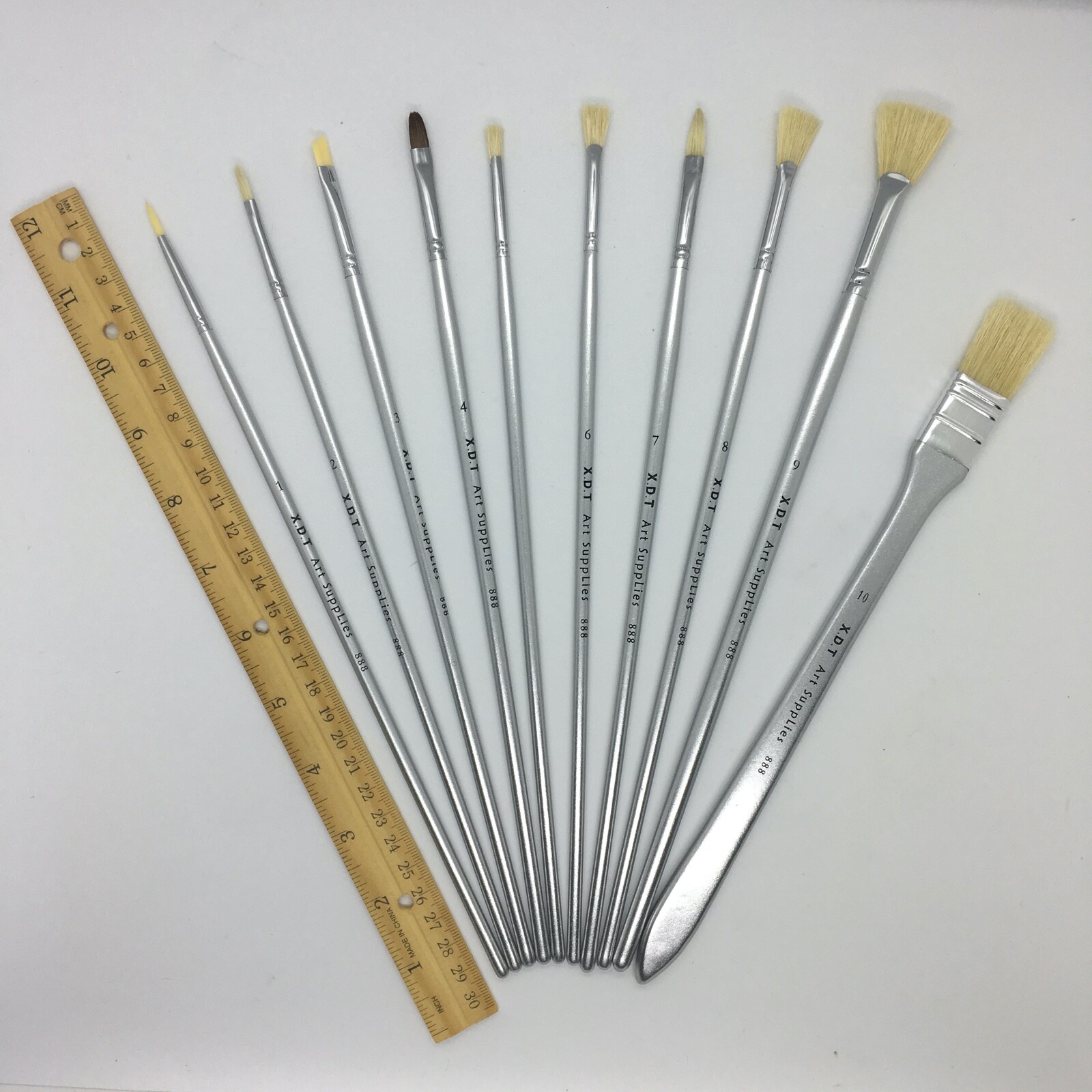 XDT#888-2 Assorted Art Brush Set 10Pc X-Long Handle Acrylic Oil Watercolor
