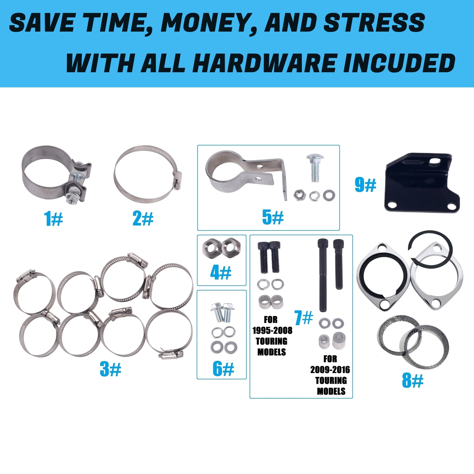 SHARKROAD Chrome 2 into 1 Exhaust Pipe 4" Muffler for Harley Touring 1995-2016