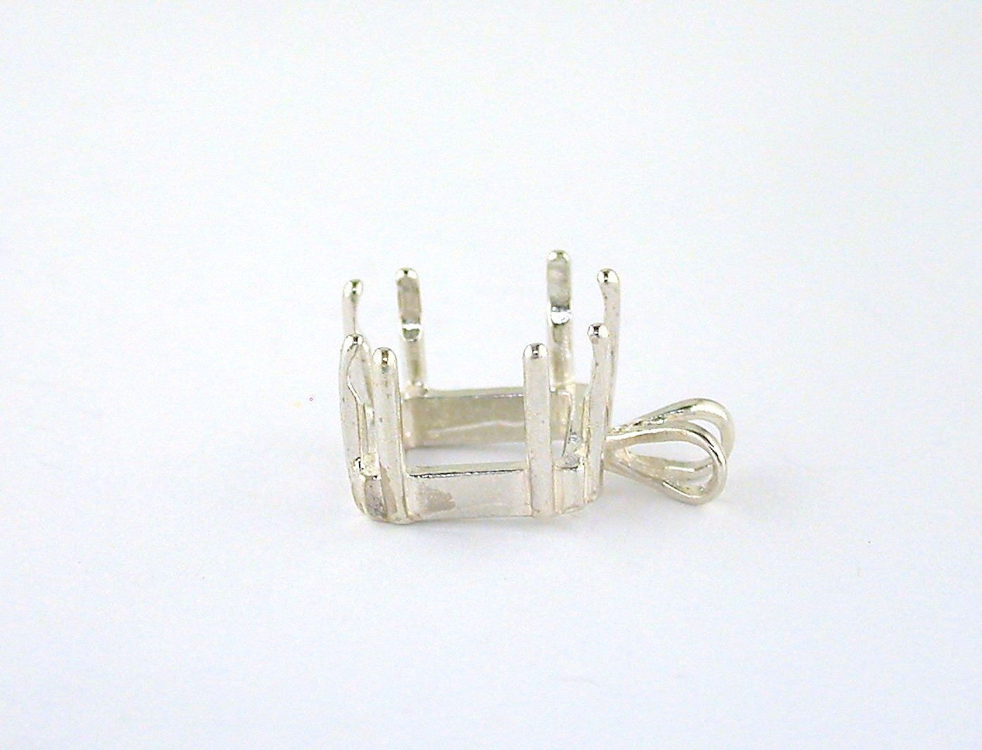 8 Prong Princess Pendant Setting Sterling Silver
