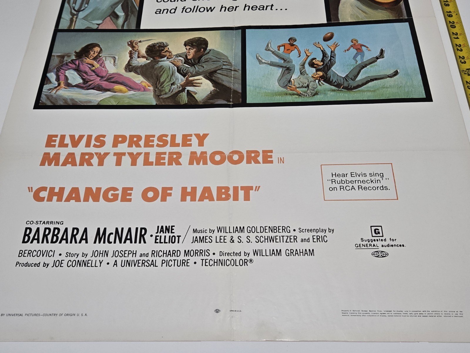 ELVIS PRESLEY Change of Habit 1969 US OG One Sheet MOVIE POSTER Mary Tyler Moore