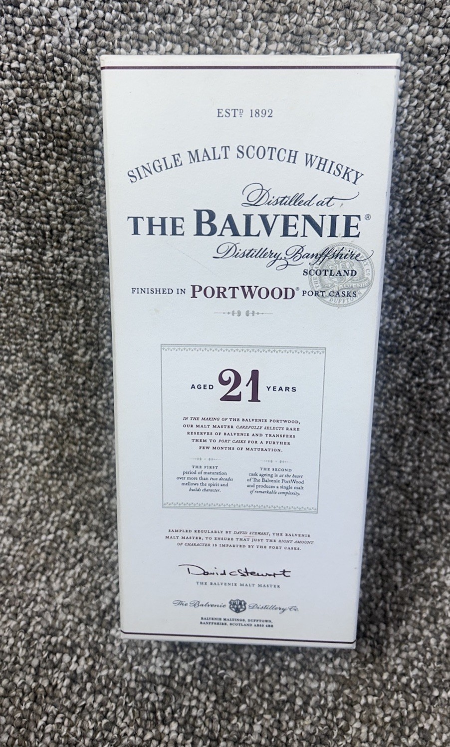The Balvenie 21 Years Portwood Single Malt Scotch Whisky Presentation Box Empty