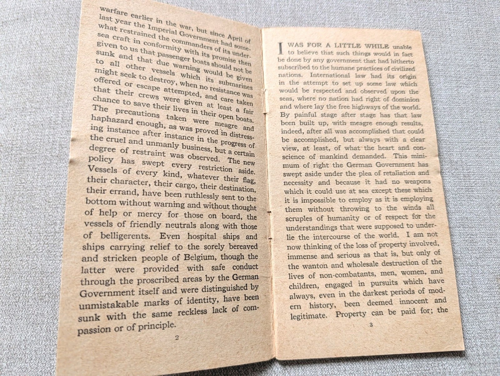 Original President Wilson's Great War Message Booklet 1917 - L S Donaldson Co