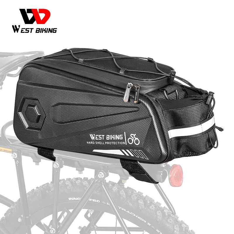 WEST BIKING Waterproof Bike Hard Shell Trunk Bag Bicycle Rear Rack Pack Bag 8.6L