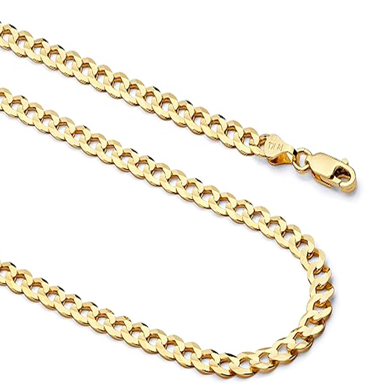 14K Real Solid Gold 2.5mm-7mm Cuban Curb Chain Necklace with Lobster Claw Clasp