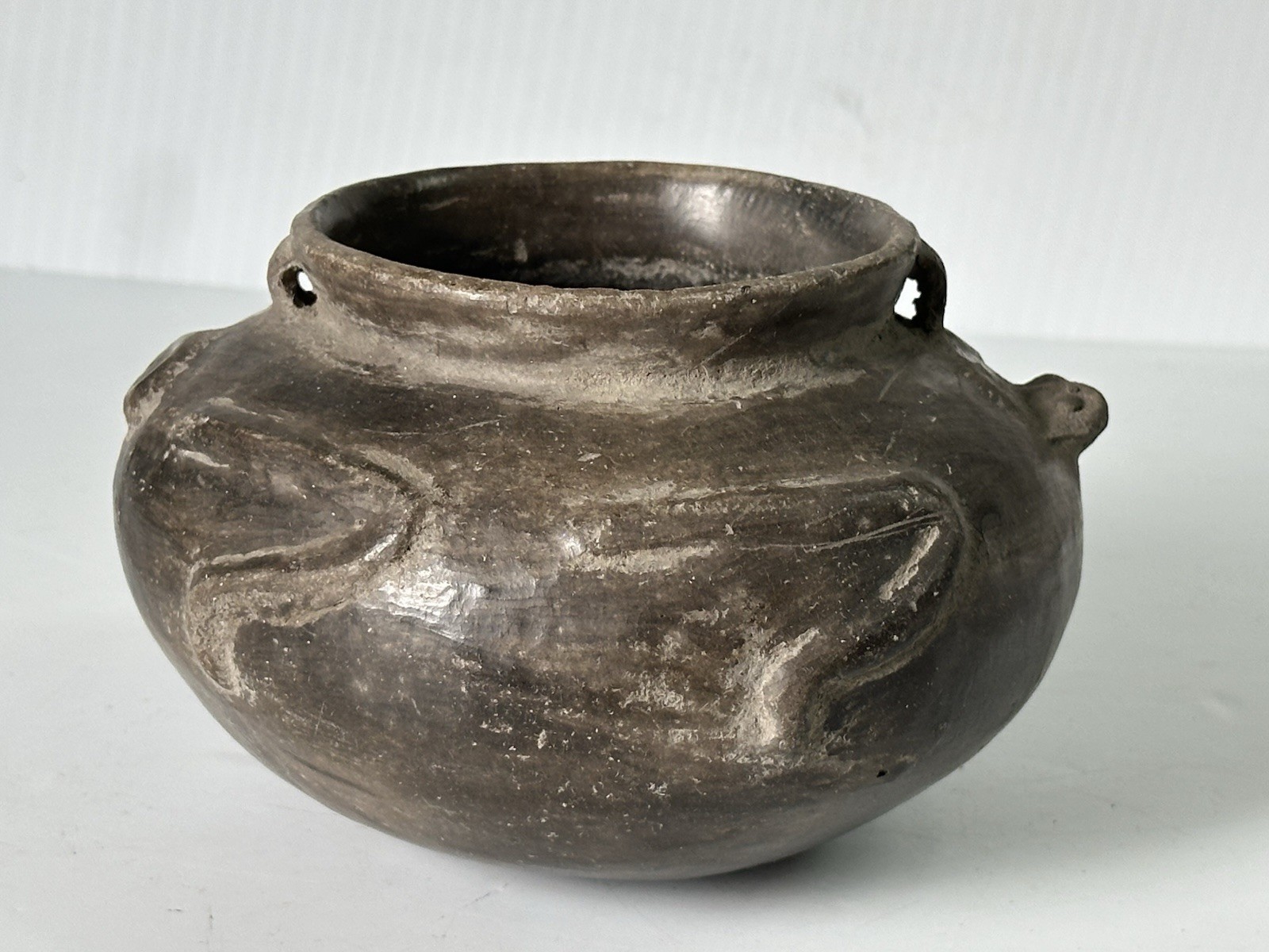 RARE FROG EFFIGY POTTERY BOWL, PEMISCOT CO. MISSOURI POT, EX GANT, FITZGERALD