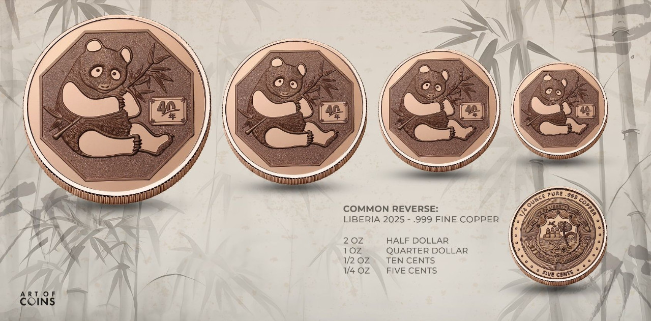 2025 Liberia Panda 40th Anniversary 3.75oz 999 Copper Fractional Coin Set