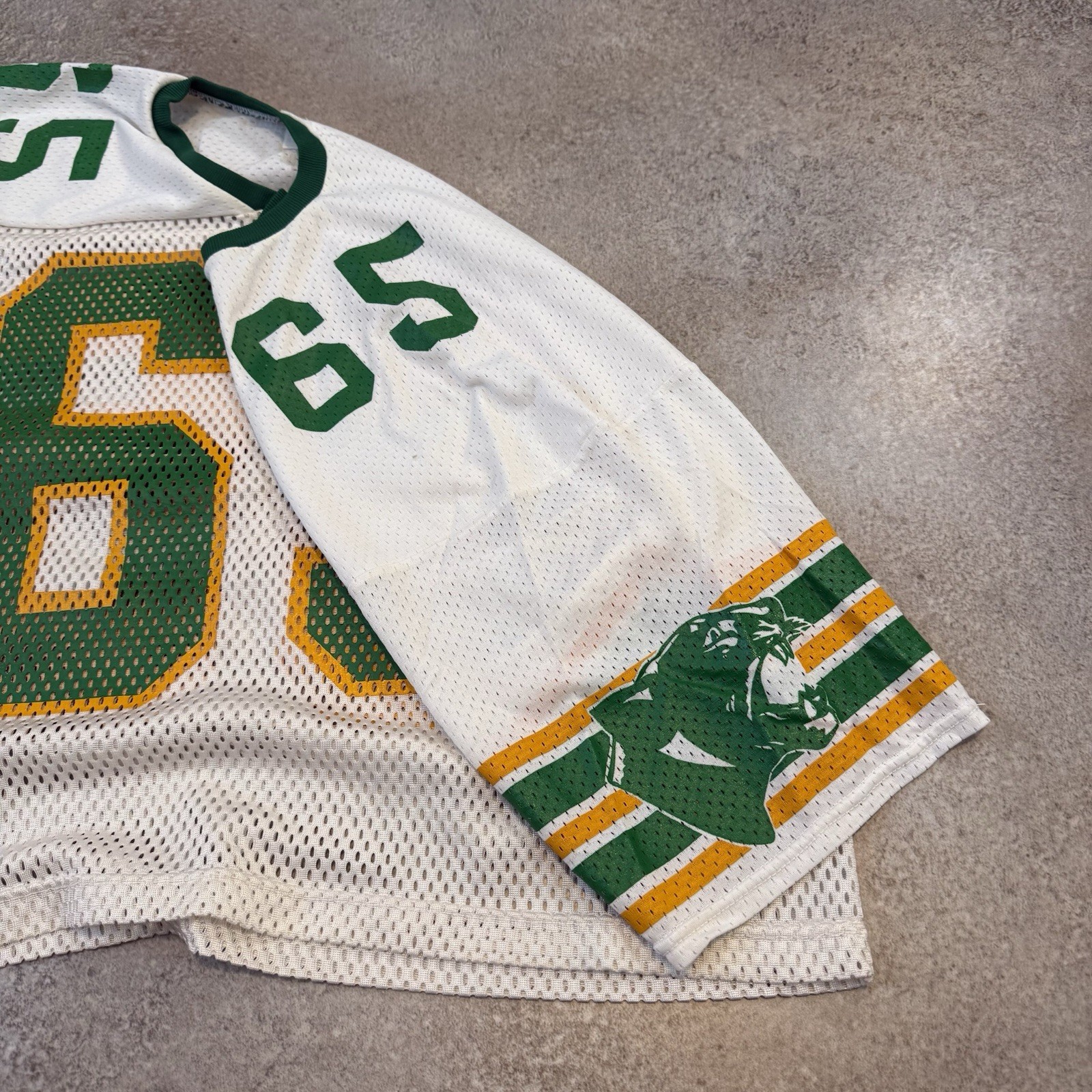 Vintage 80s Boxy Cropped Mesh Practice Football Jersey 2XL White Panthers #65