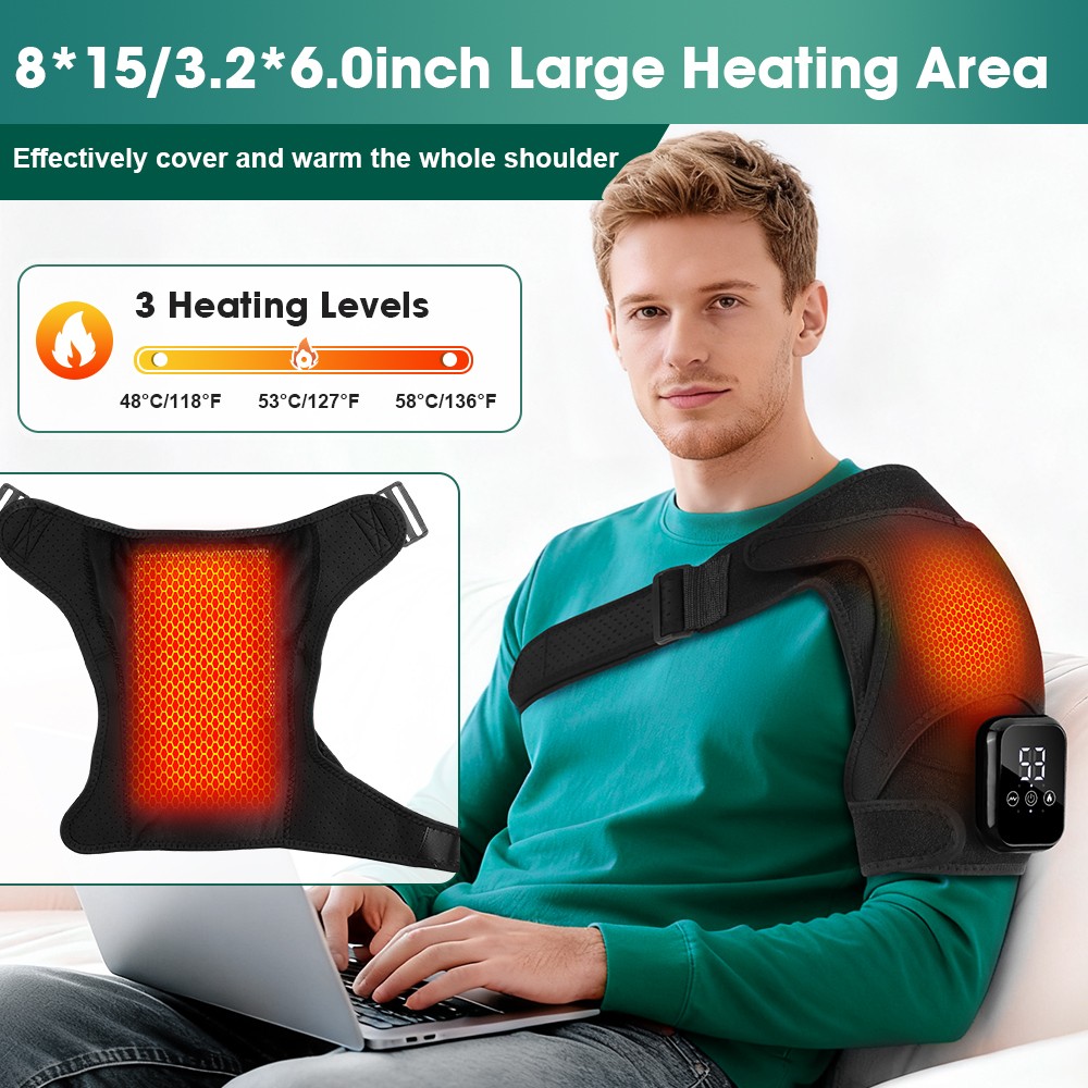 Electric Heated Shoulder Massager Brace with Vibration Therapy Joint Pain Relief