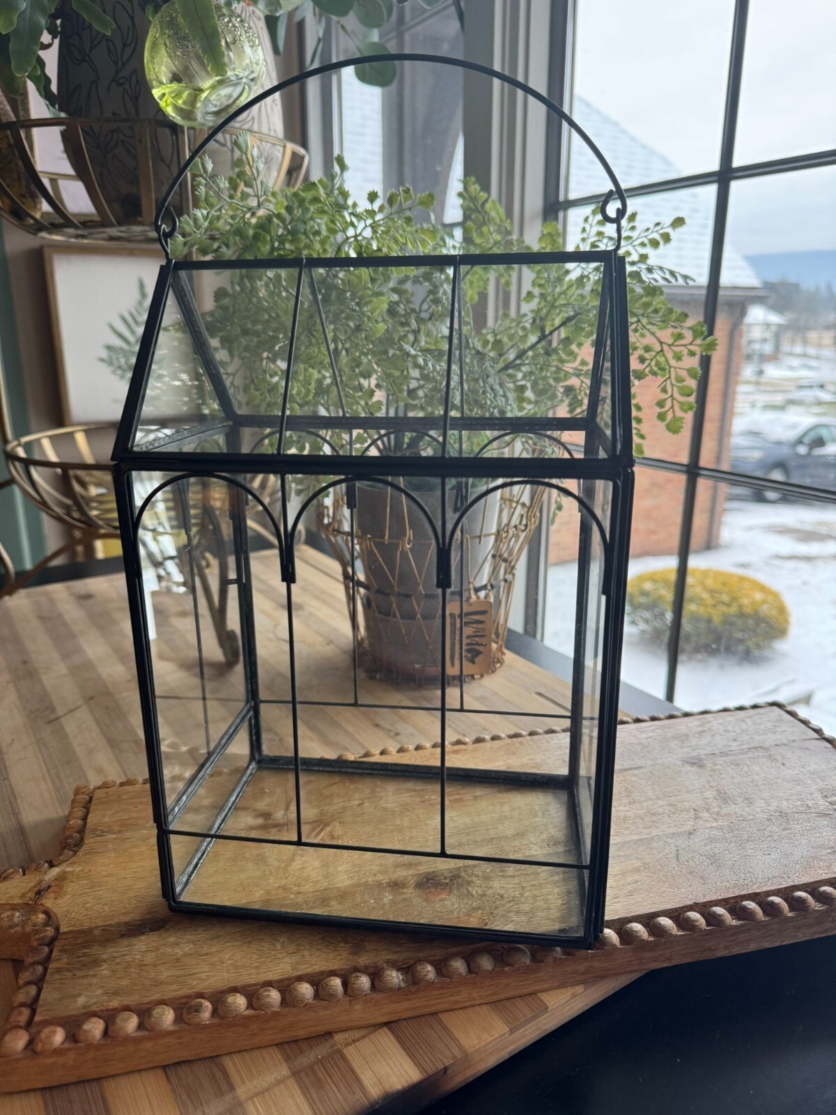 Antique Terrarium Glass w/ Metal Wardian Case Plant Container Miniature Garden