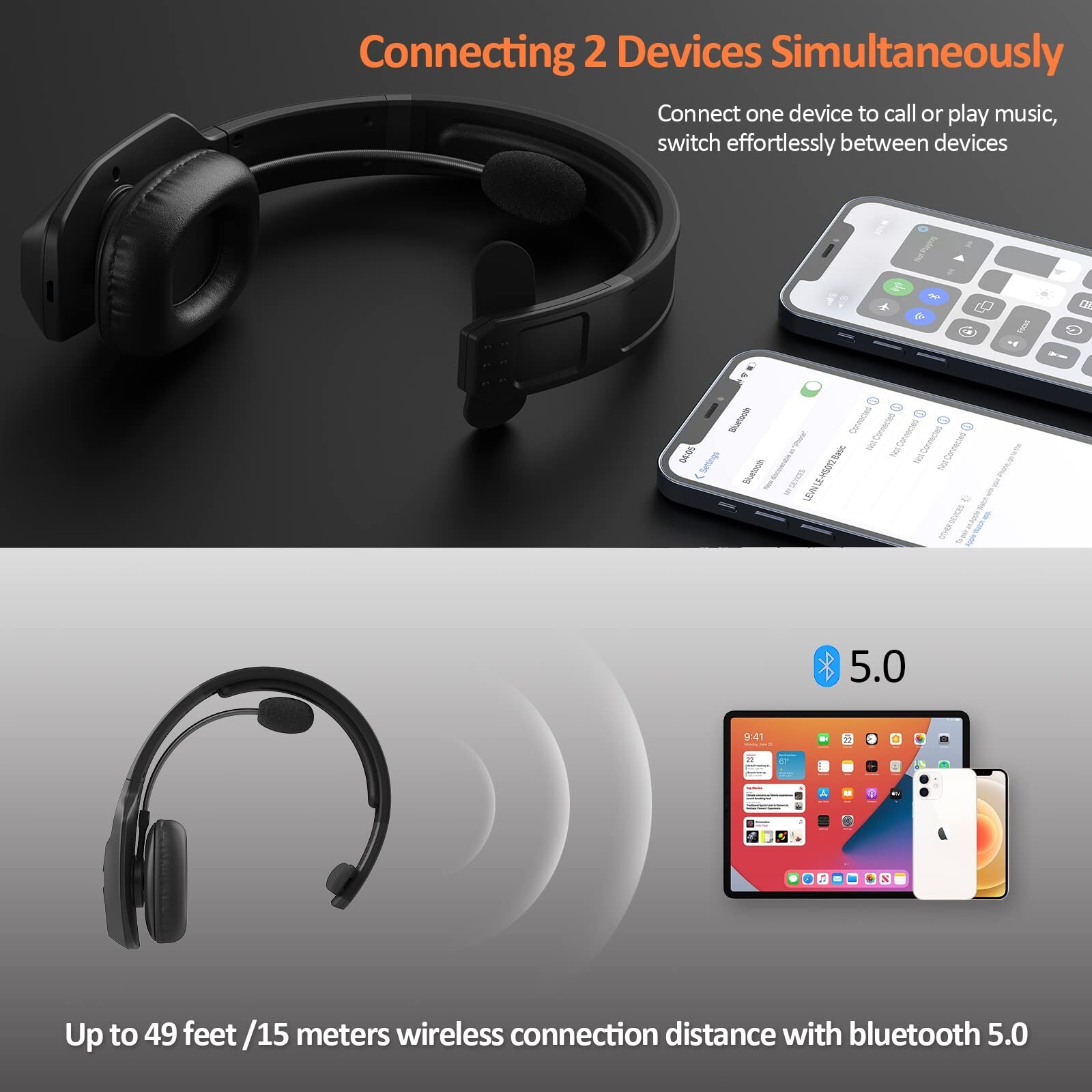 Wireless Trucker Bluetooth Headset With Noise Cancelling Mic For Phones PC