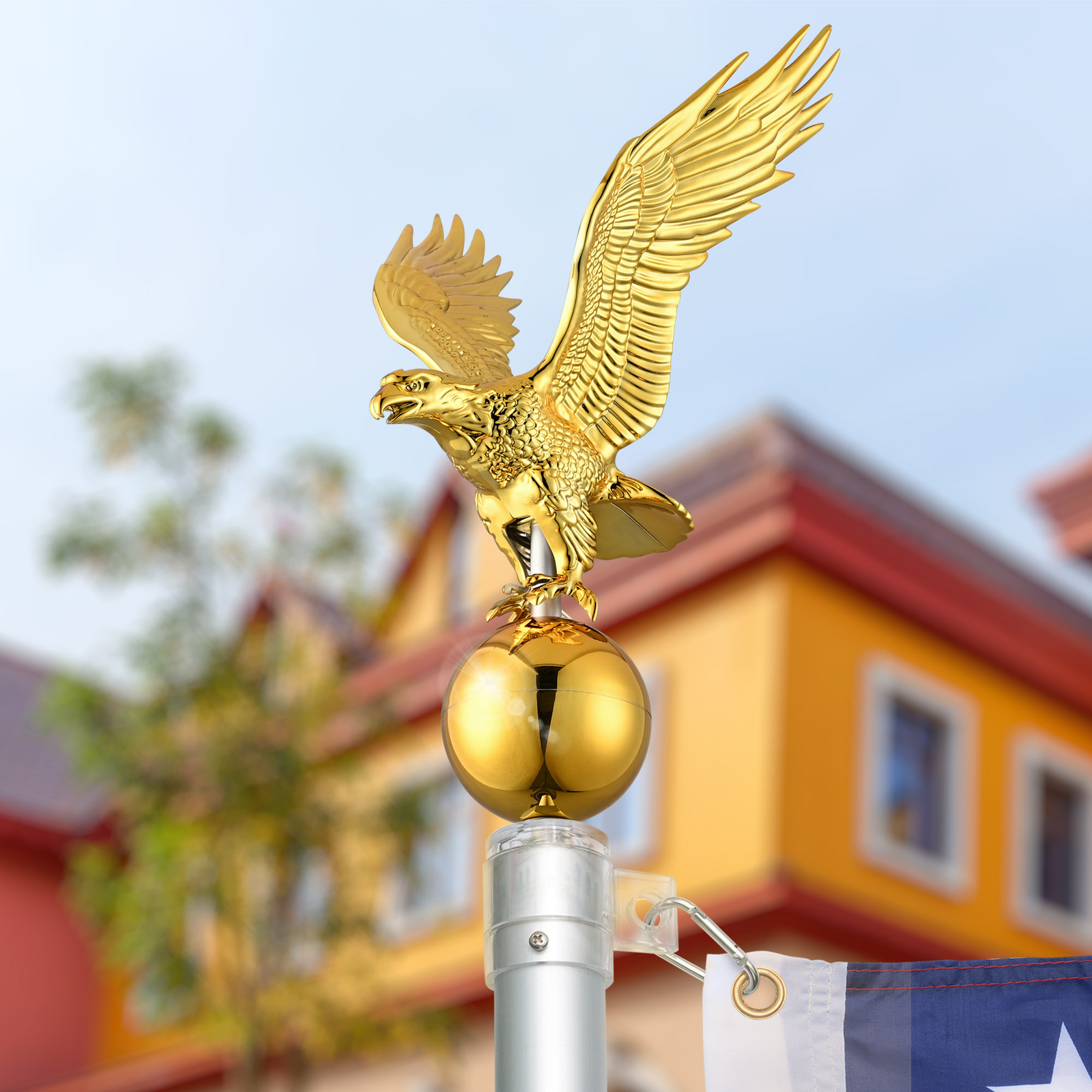 14" Flagpole Eagle Topper Finial Ornament for Telescopic Pole Gold Yard Outdoor