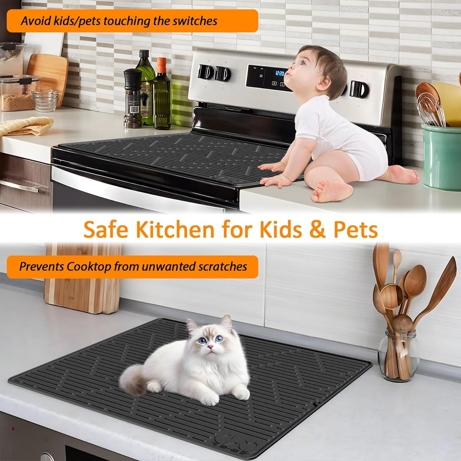 Stove Top Covers for Electric Stove, 28"x20" Premium Heat Resistant Silicone Gla