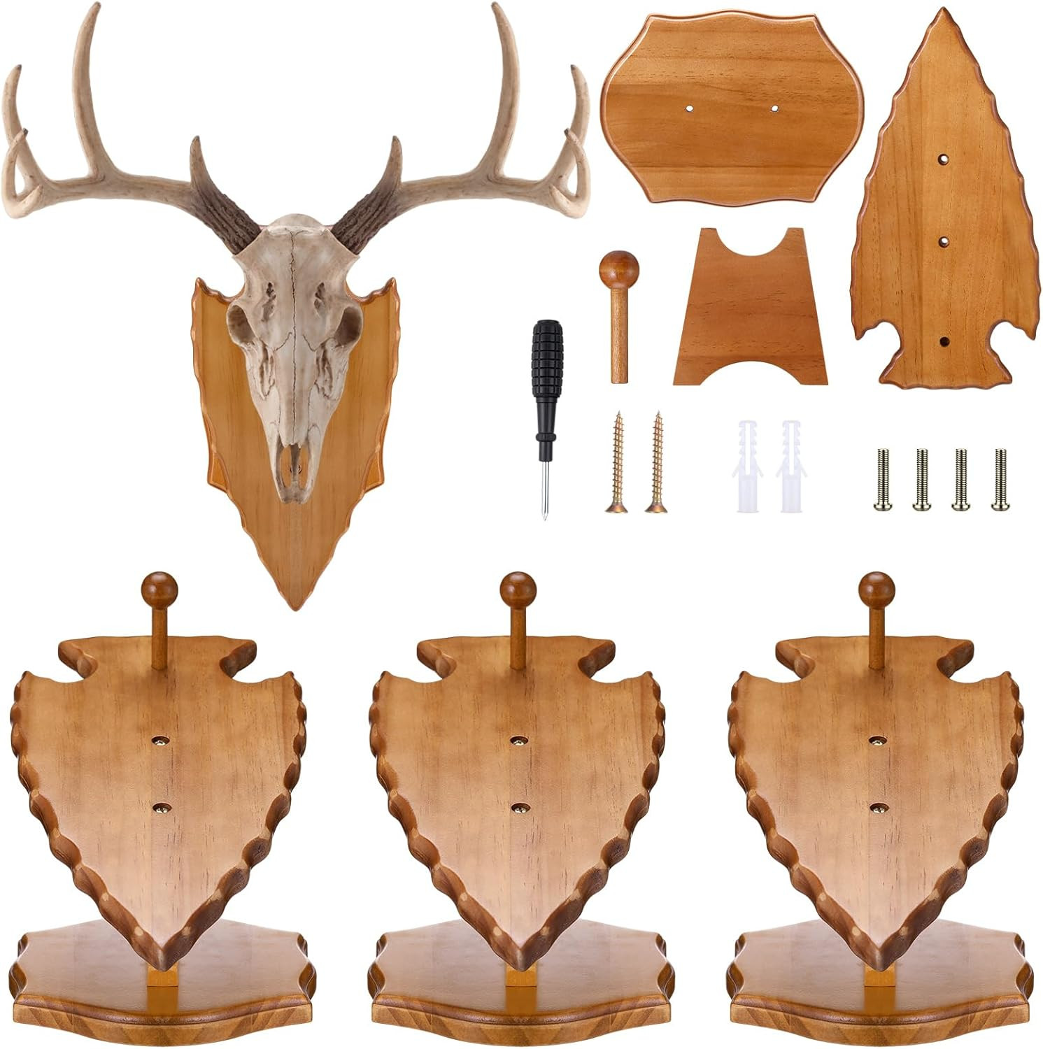 3 Set Deer European Skull Mount Kit Antler Skull Mounting Kit Wooden Display Mou