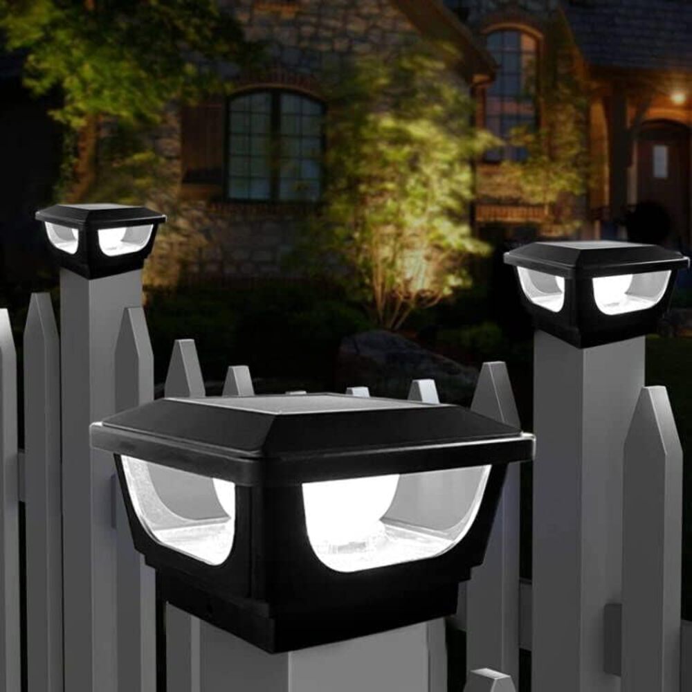 Solar Post Cap Lights for 3x3, 4X4, 5x5 Posts - BLACK (2 PACK) BICSGL-12BLK