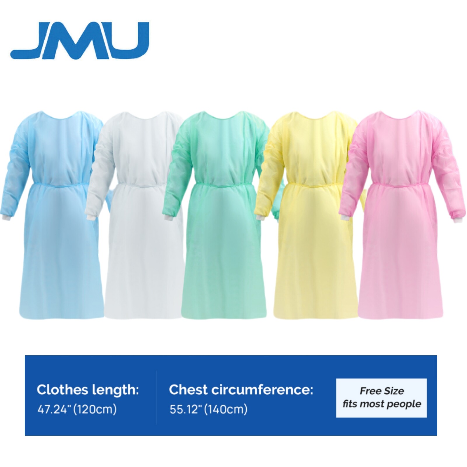 JMU Disposable Isolation Gown Lab Gowns Knit Cuff Long Sleeve Soft PP