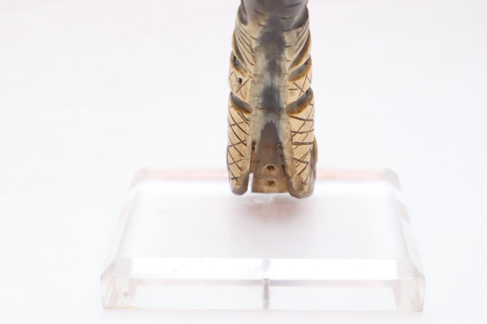 OLD HAIDA-TLINGIT ANTIQUE CEREMONIAL LADLE Horn Spoon Handle Carved Totem Inlaid