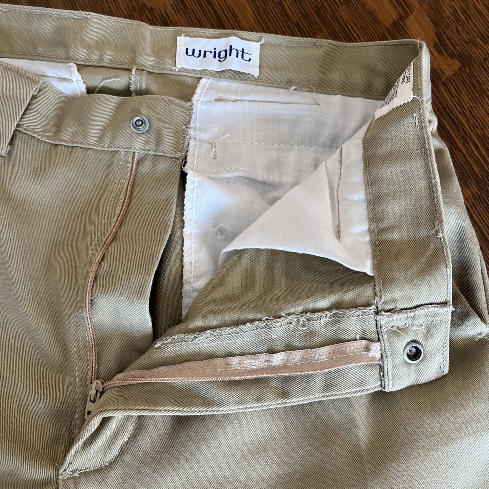 Vintage 70s Mens Bell Bottom Flare Pants Tan Cotton Waist 30 Inseam 31 Wright