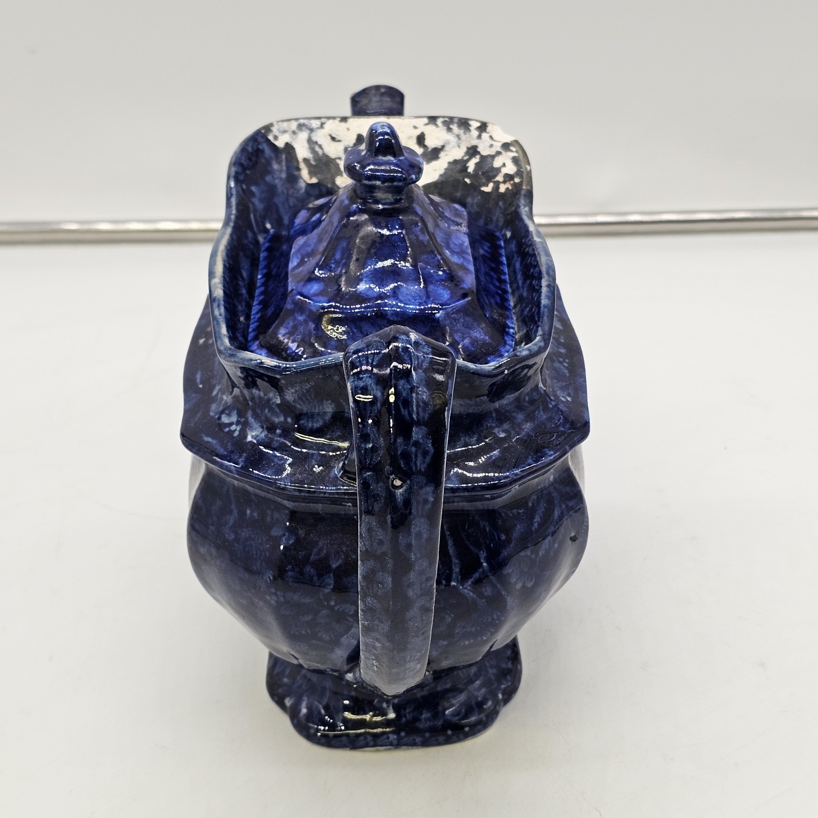 Historical Dark Blue Staffordshite Teapot Winter Sleigh Scene Circa 1825