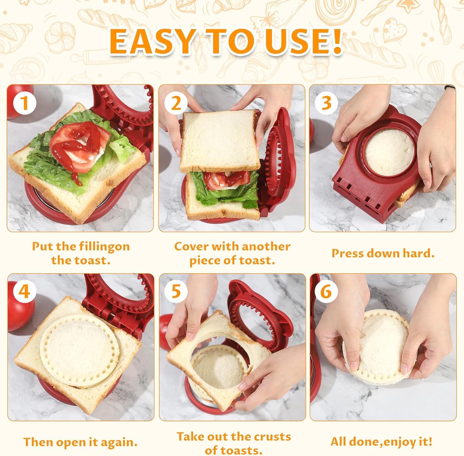 Uncrustable Sandwich Maker, Sandwich Pocket Circle Shape 3.7Inch Sandwich Cutter