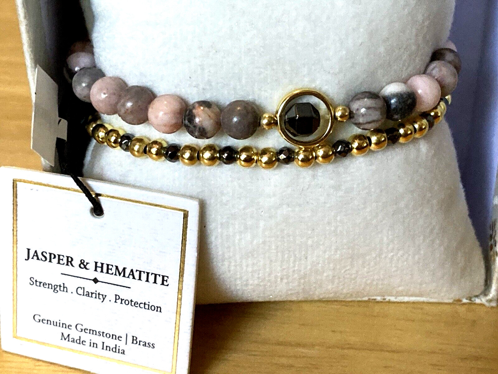 SHIVAM BRACELET Pink Jasper/Hematite Gold Plated Bead/Beaded STRETCH Stack Set