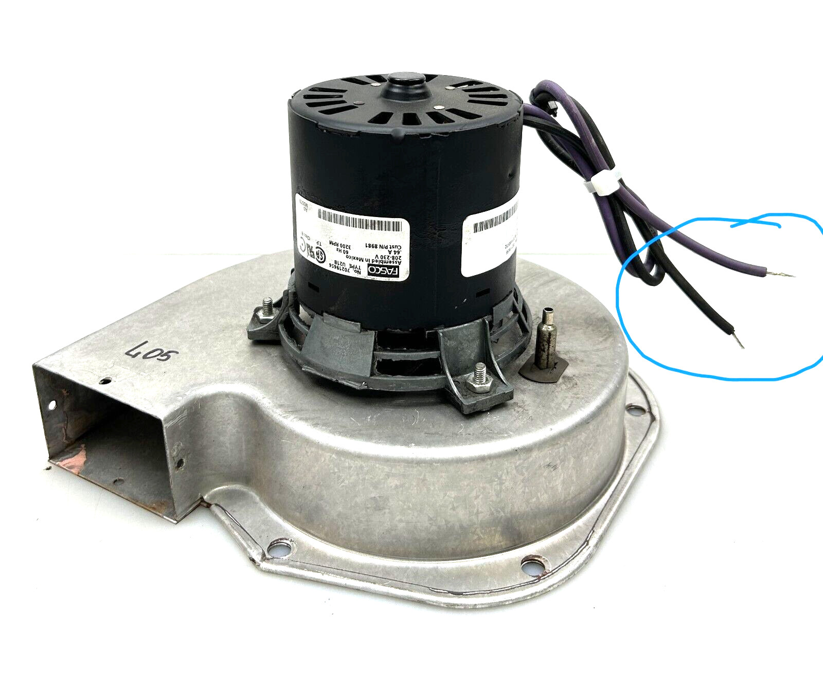FASCO 7021-9656 Draft Inducer Blower Motor 8981 230V 3200 RPM  used tested #L05