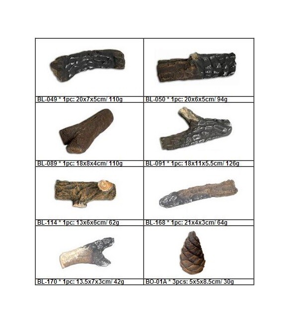 10 Pieces Wood-like Ceramic Logs Fireplace Gas Ethanol Hand Crafted Pine Cones