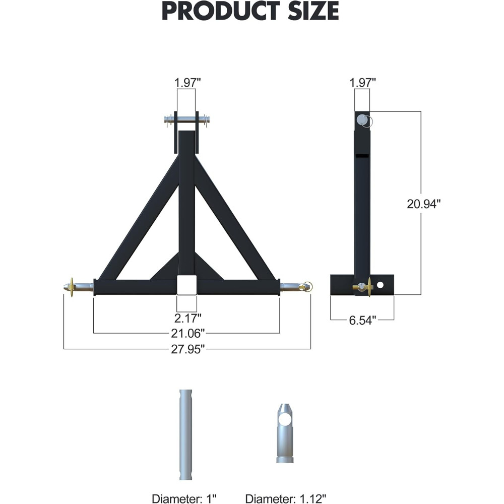 3 Point Trailer Hitch W/ 2" Receiver Category 1 Heavy Duty for John Deere Kubota