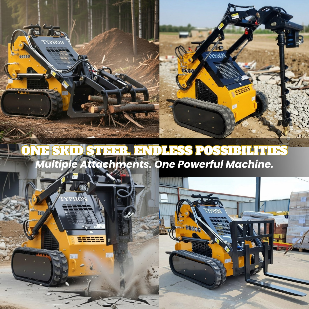 Free Shipping Mini Skid Steer Loader TYPHON STOMP 501 Compact Track 23.5 HP Gas