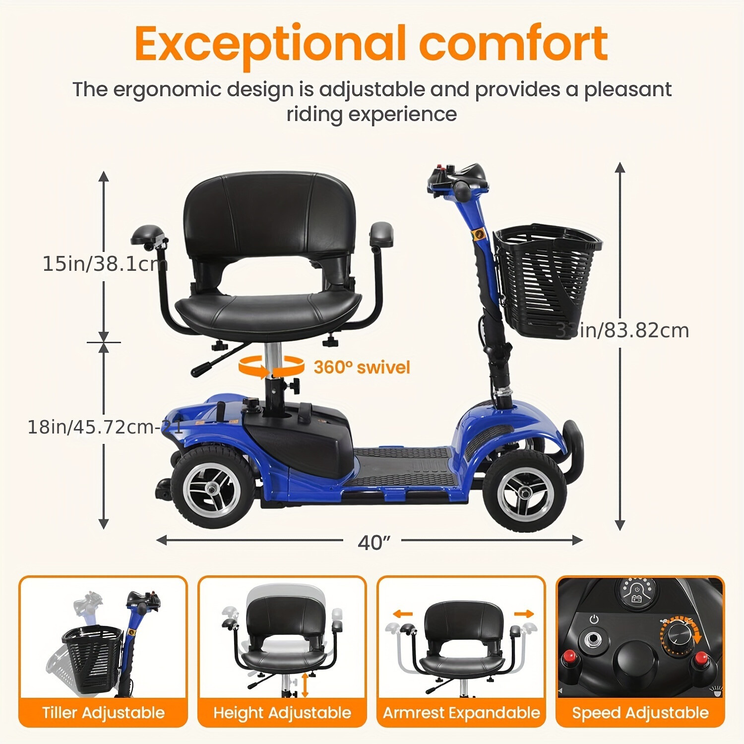 Used 4 Wheels Mobility Scooter Heavy Duty Electric Wheelchair for All Terrain