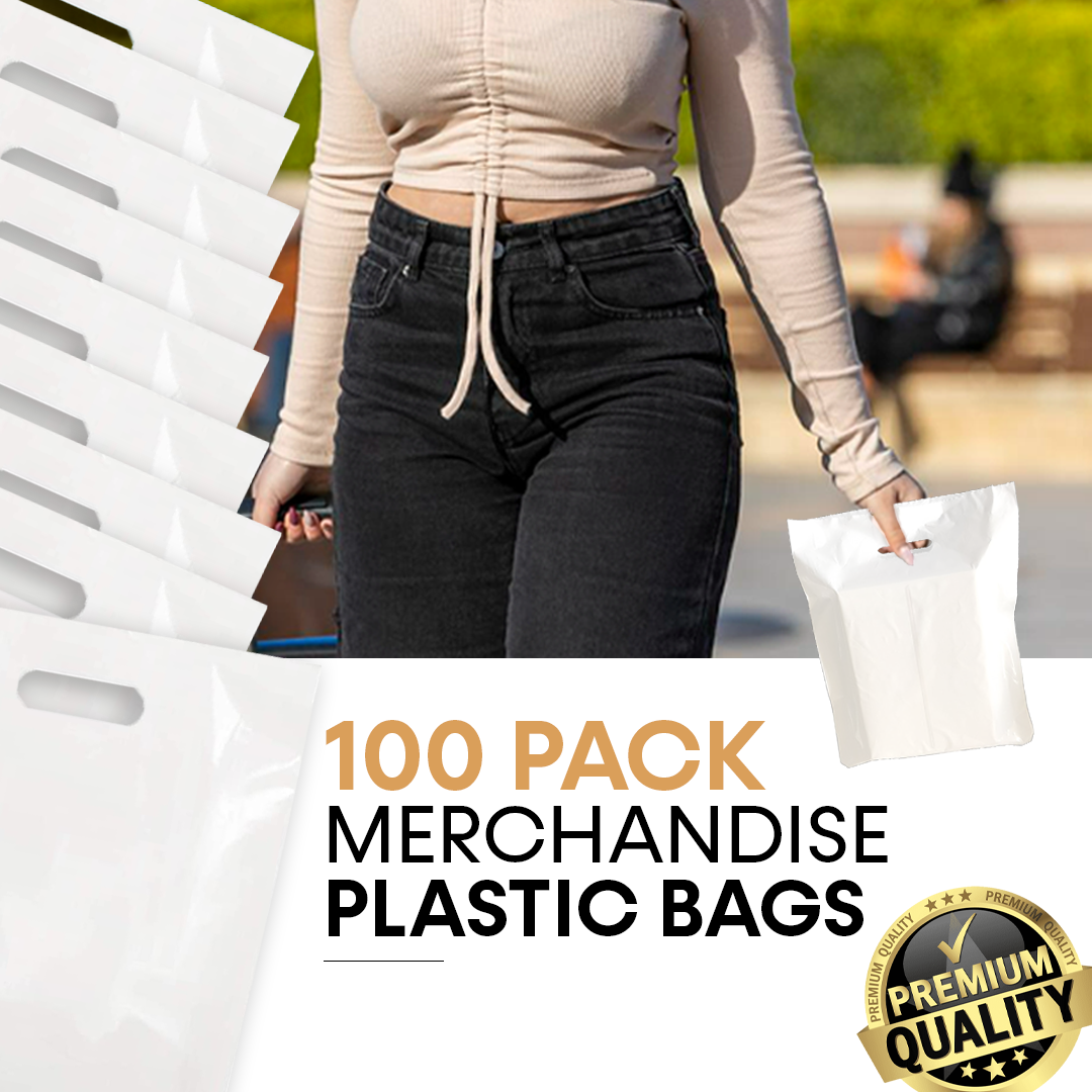 Retail Plastic Merchandise Bags, Die Cut Handles, Different Sizes and Colors