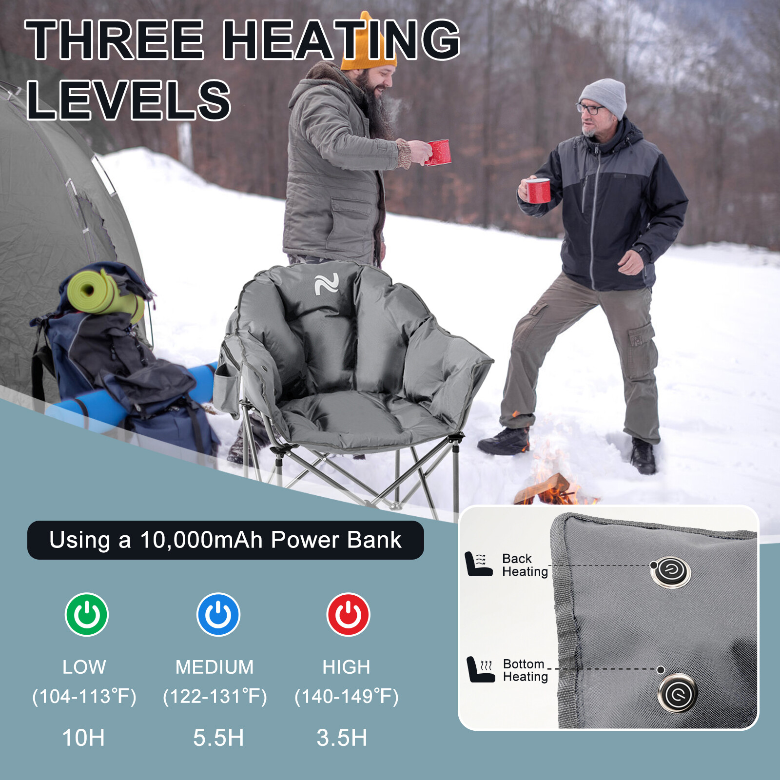 NAIZEA Heated Camping Chair With 2*10000mAh Power Bank Oversized Folding Chair