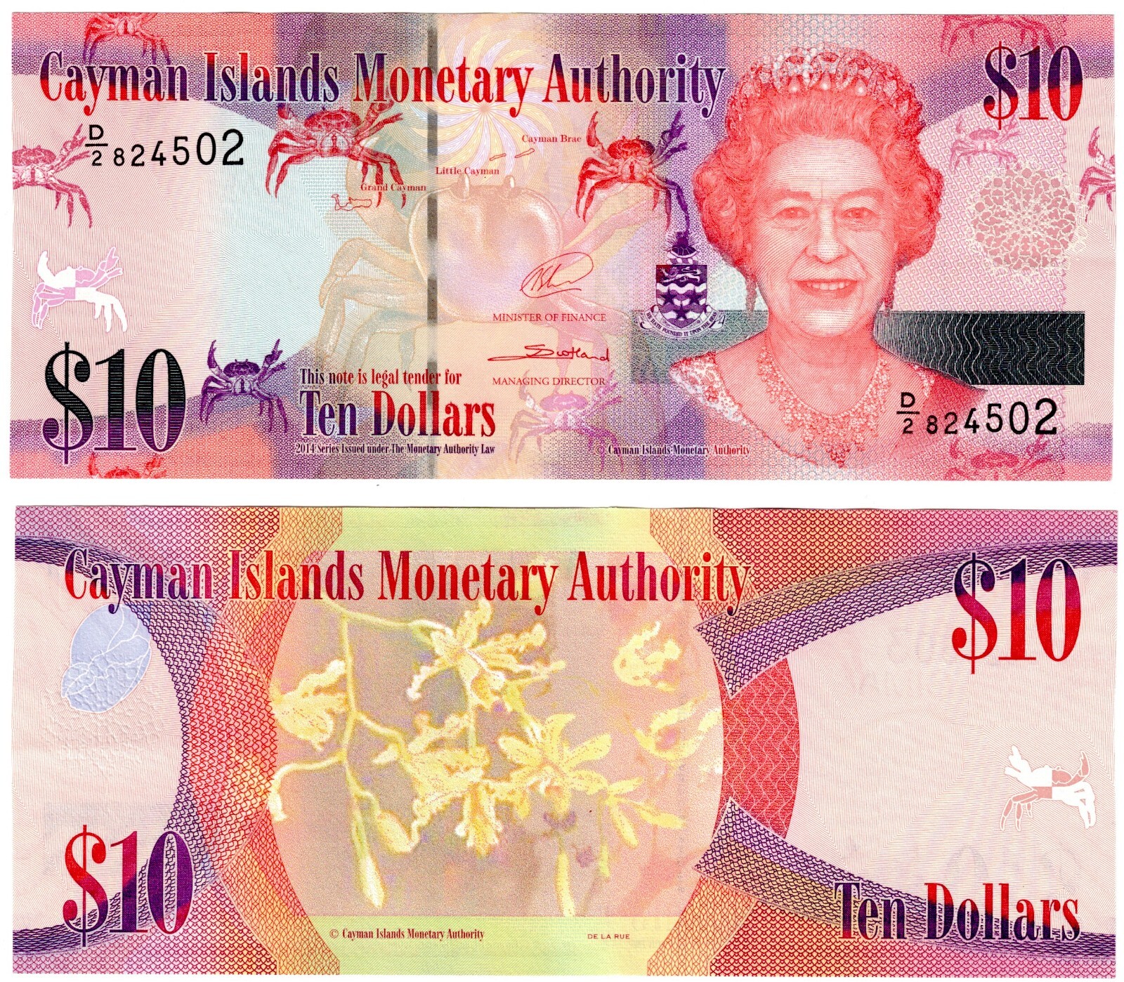 2014 / 2018 Cayman Islands Banknote 10 Dollar P40 UNC D2 Queen Elizabeth