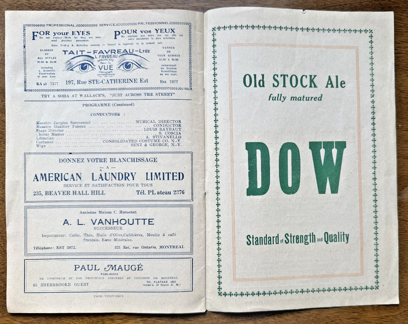 THEATRE ORPHEUM Montreal 1924 Opera Program w/ great ads!