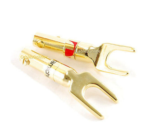 2-PACK Spade Fork Plug Screw Type Speaker Wire Connectors Black/Red Pair