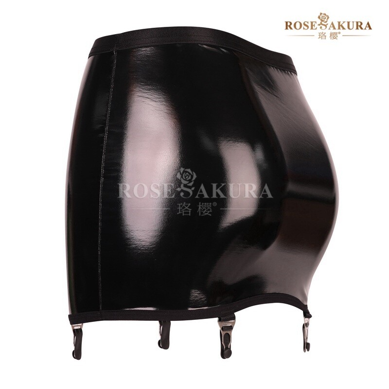 Glossy Shiny Patent Leather Package Hip Skirt with 4 Garter Belts Claws 8316