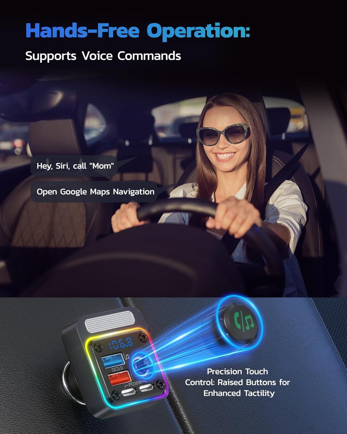 Nulaxy 54W Bluetooth 5.3 Car Adapter Charger 4-Port Fast Charging A-Black