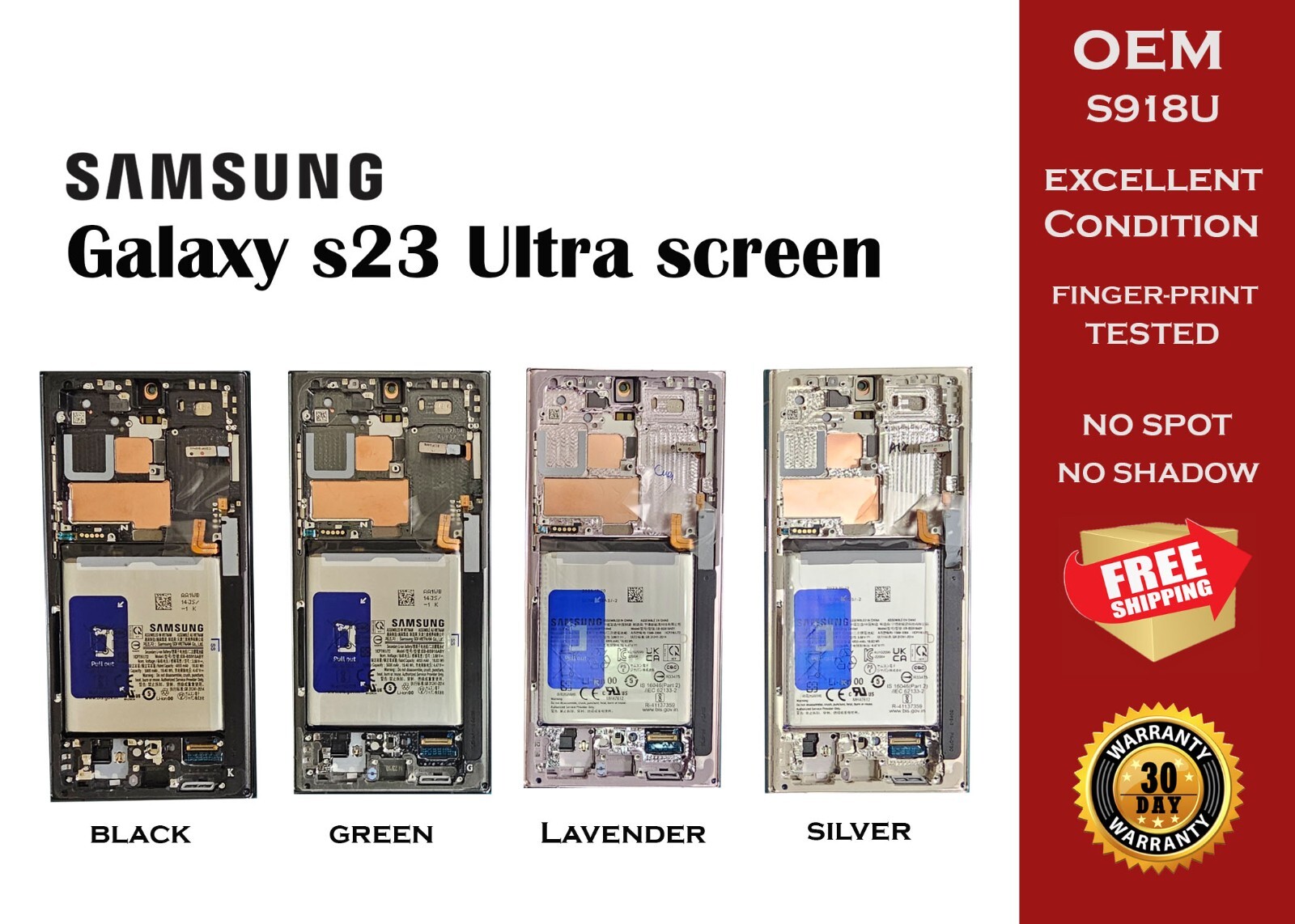 Samsung Galaxy S23 S918U Ultra Replacement AMOLED LCD Screen with Frame OEM (A+)
