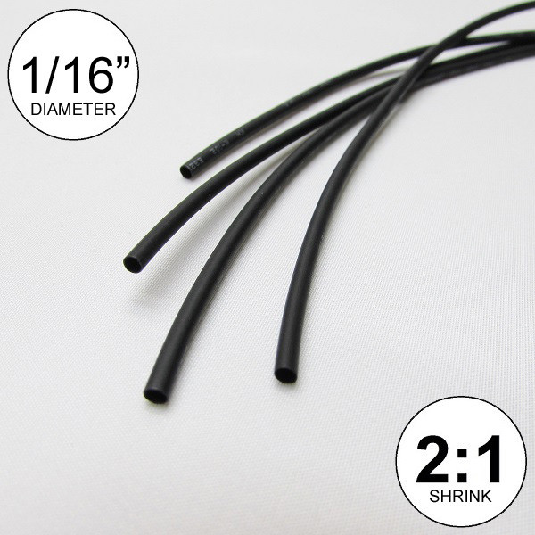 1/16" ID Black Heat Shrink Tube 2:1 ratio wrap (6x9" = 4 ft) inch/feet/to 1.5mm