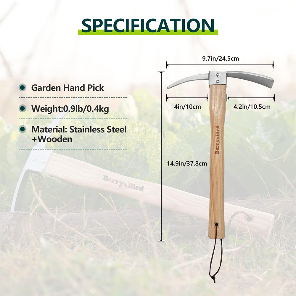 Berry&Bird Garden Pick Mattock Hoe Stainless Steel Pickaxe Hoe Garden Hand Tool