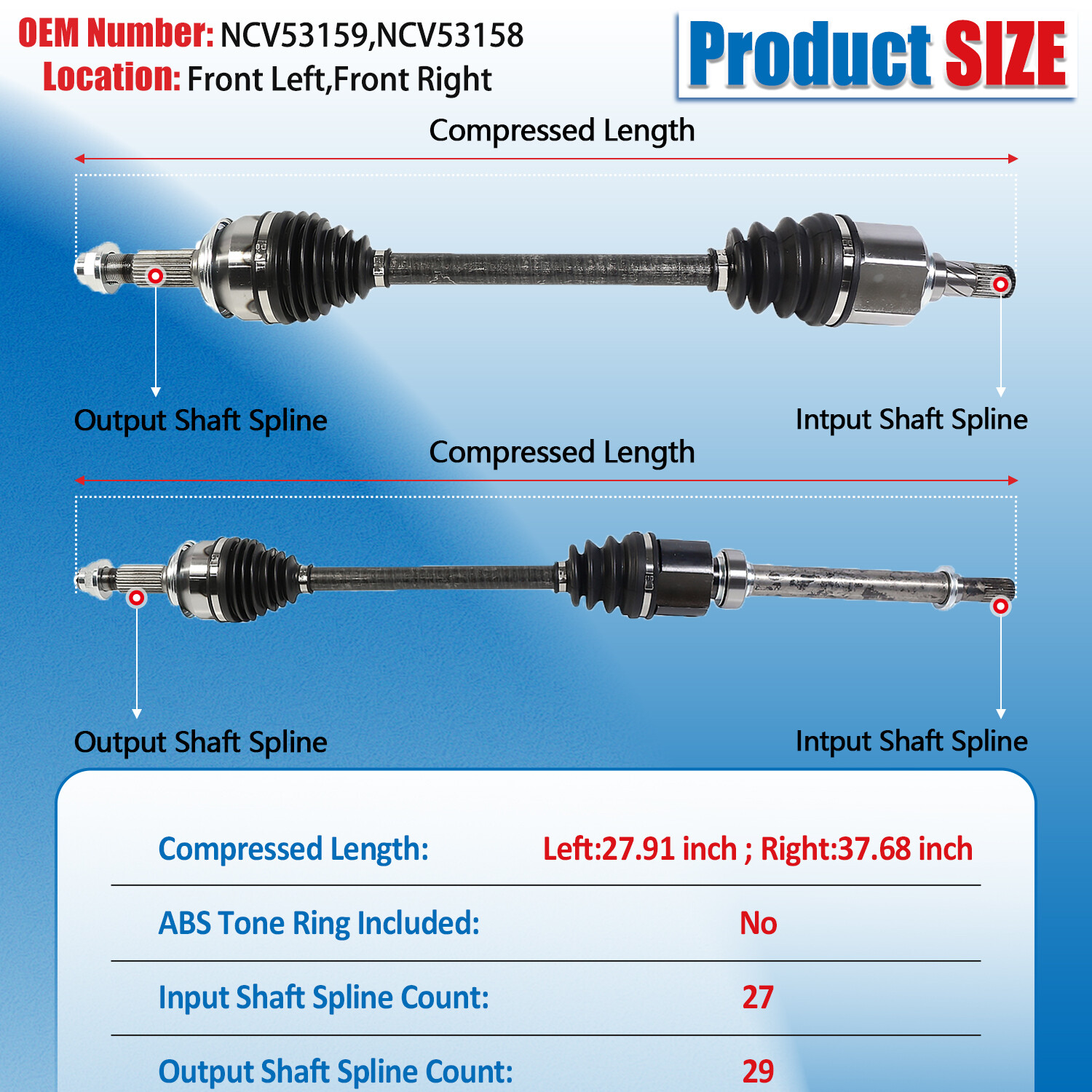 CV Axle Shaft Front Left & Right Set for Nissan Sentra Auto CVT Trans 2020-2023