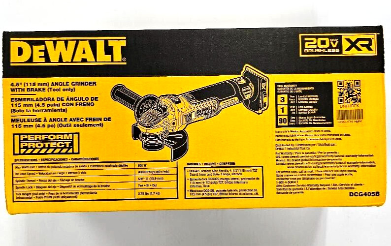 Dewalt DCG405B 20V Cordless XR Slide Angle Grinder Brake Brushless 4 1/2" 20V