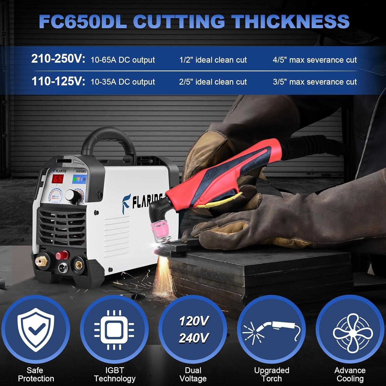 FLARING Plasma Cutter,65Amp Non-Touch Pilot Arc Plasma Cutter Machine 120V/240V