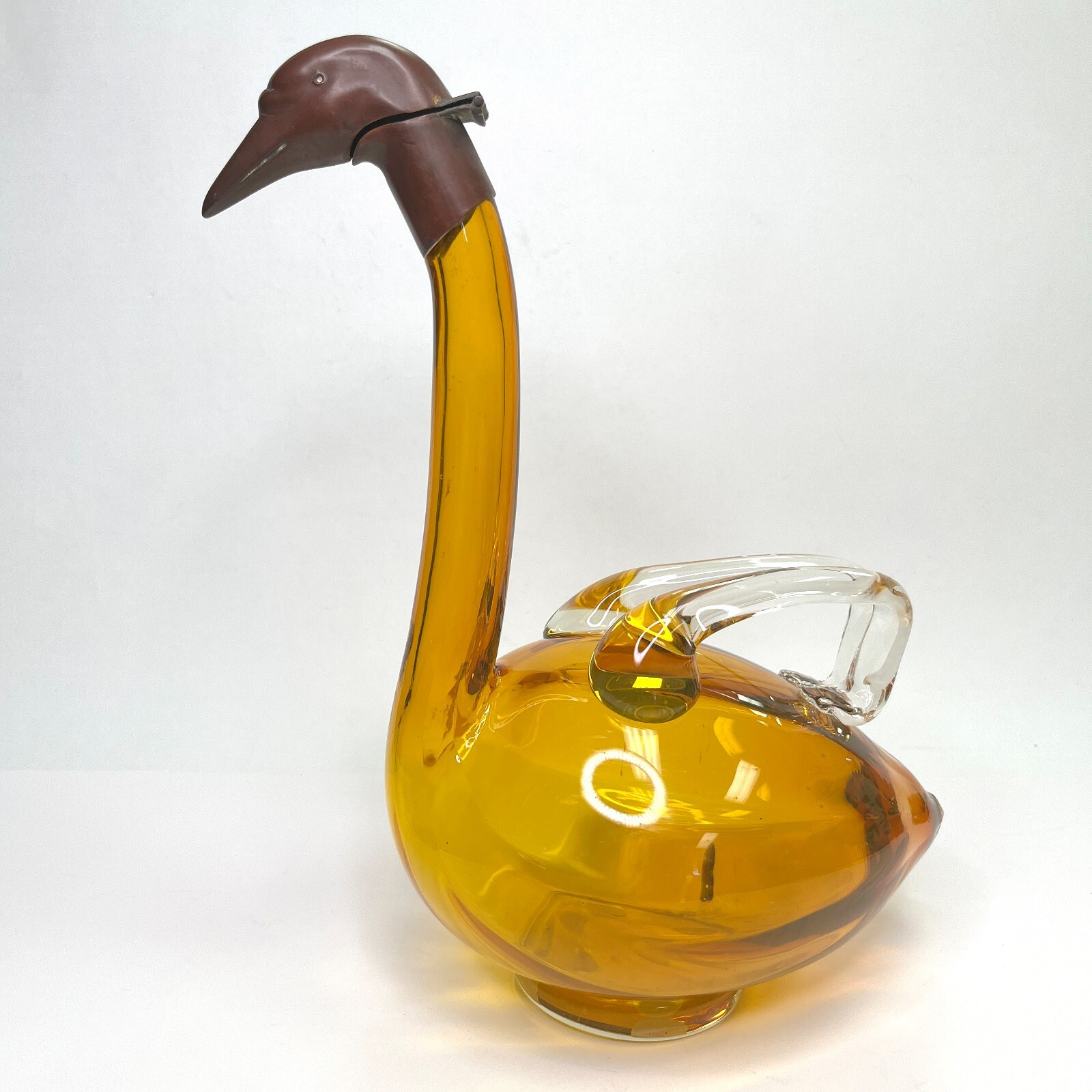 Czechoslovakia Amber Glass Decanter Goose Swan Duck Claret Jug
