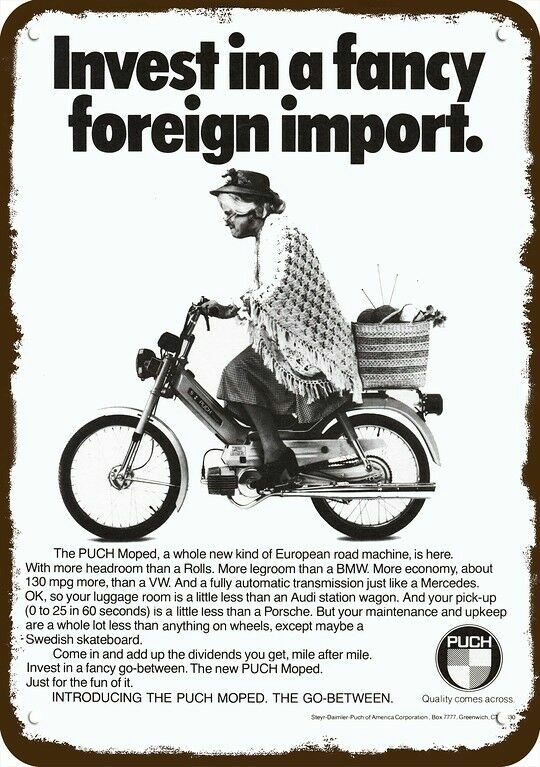 1976 PUCH MOPED Scooter Motorcycle Vintage-Look DECORATIVE REPLICA METAL SIGN