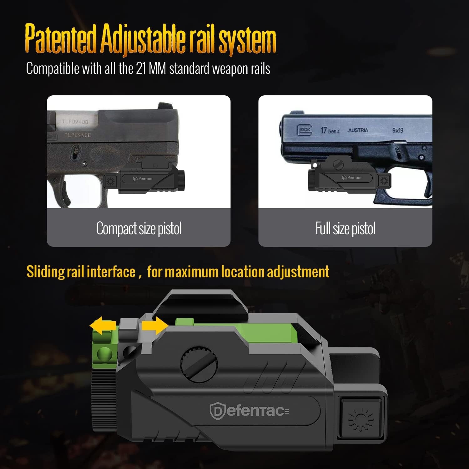 DEFENTAC Pistol Light w/ Strobe Function for Guns 600 Lumens Tactical Flashlight