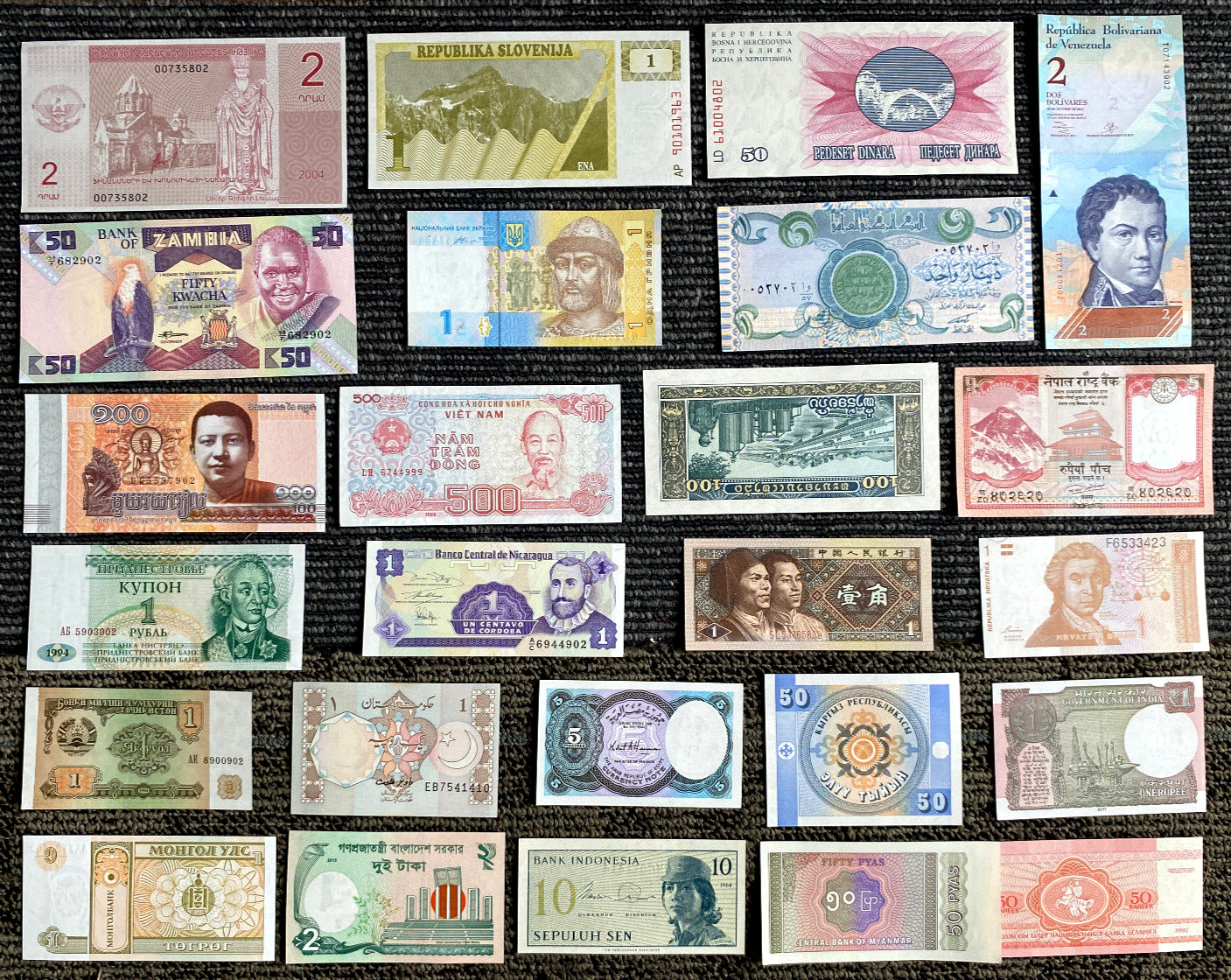 25 Different Banknotes from 25 Countries UNC - Collectible World Currency Lot