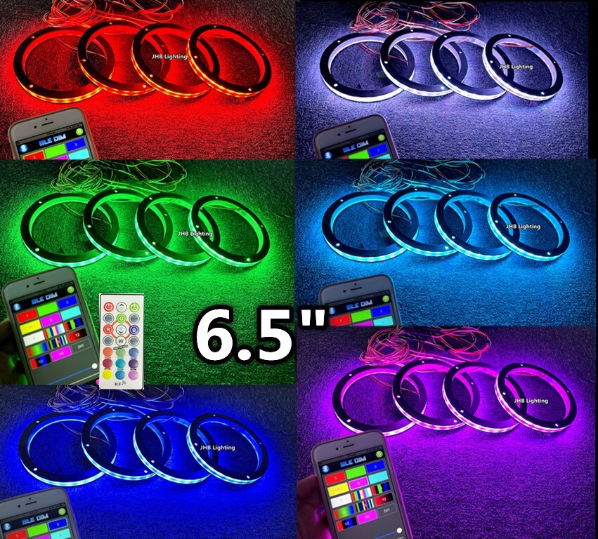 Set (4) 6.5"RGB Color Change LED Car Truck Sound Subs Audio Speaker Rings Lights