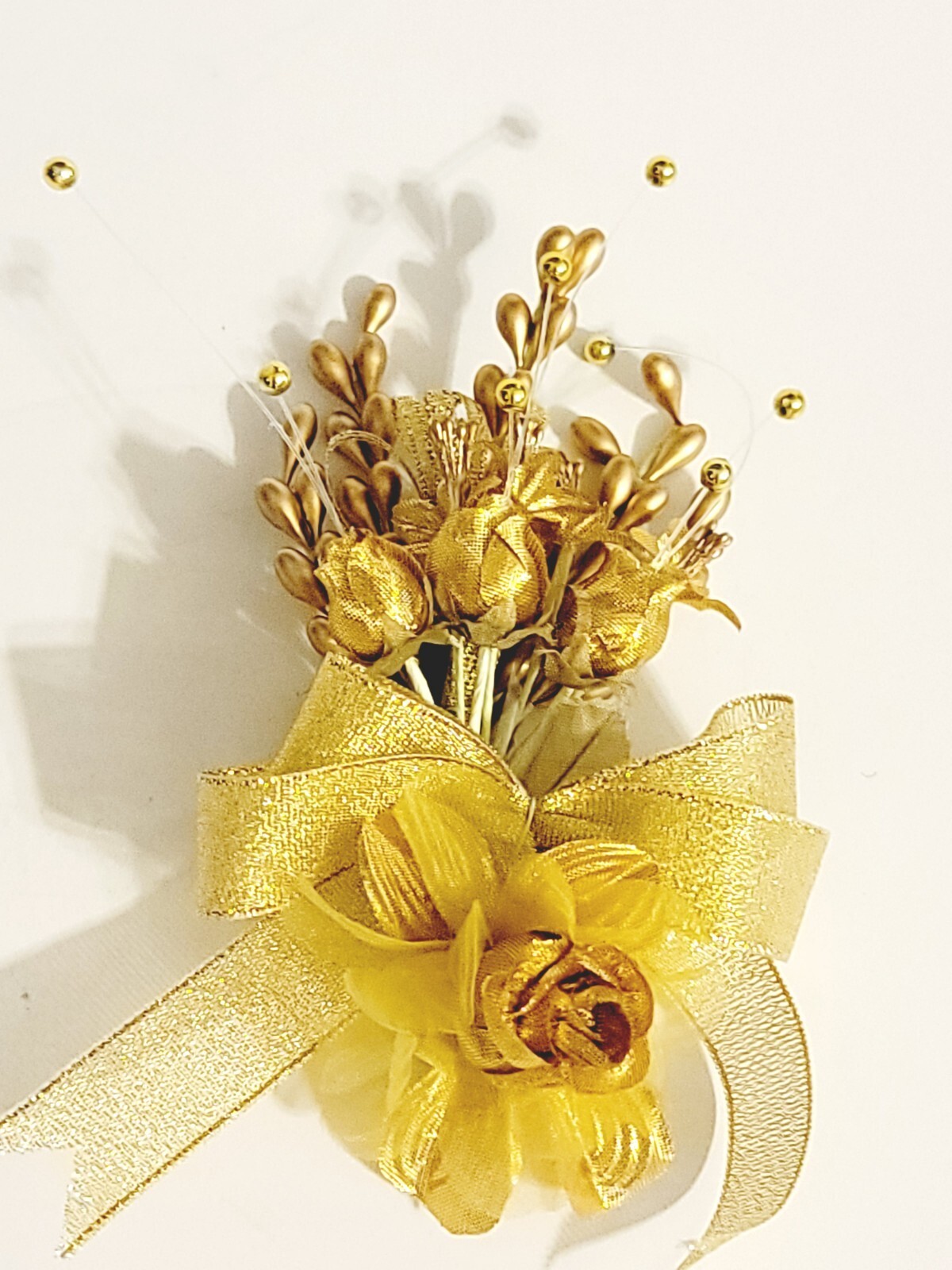 Set of 3 White or Gold Boutonniere For Wedding Prom, Artificial Flowers